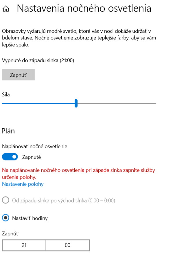nastavenie nočného osvetlenia